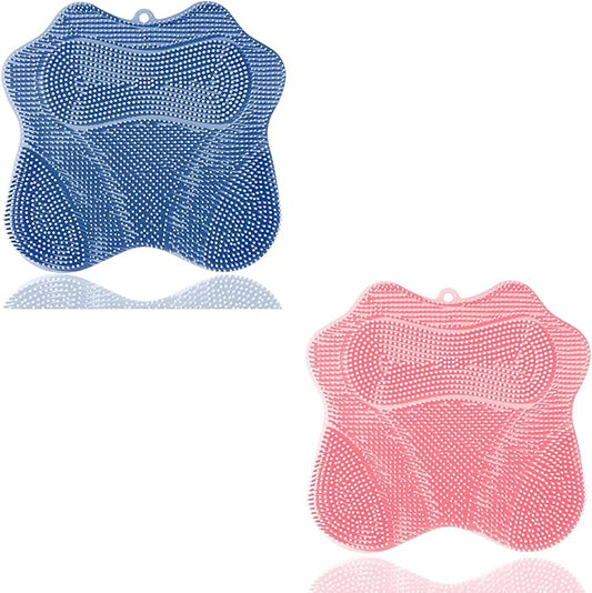 Shower Foot Scrubber, Shower Foot and Back Scrubber with Suction Cups, Shower Silicone Foot Washer for Exfoliating Massage（Blue&Pink）