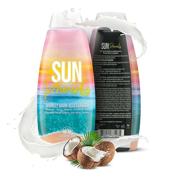 Sun Proverbs, Tanning Bed Lotion, Dark Tan Accelerator, Indoor Outdoor Sun Bathing White Lotion without DHA, Bronzer-Free, Natural Bronzing for Men or Women by Elegant Sun