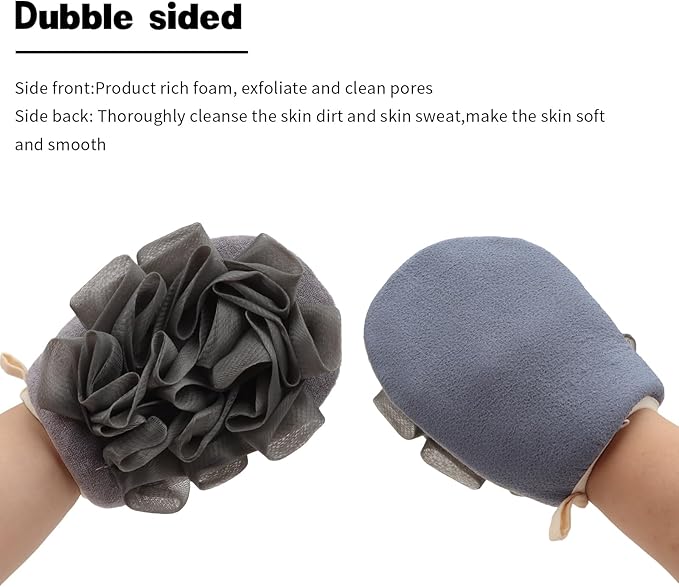 3 Pack Bath Loofah Body Sponge Brushes Loofah Exfoliating Glove Bath Shower Glove with Flower Bath Ball Bath Shower Loofah Sponge for Women and Men (Gray)
