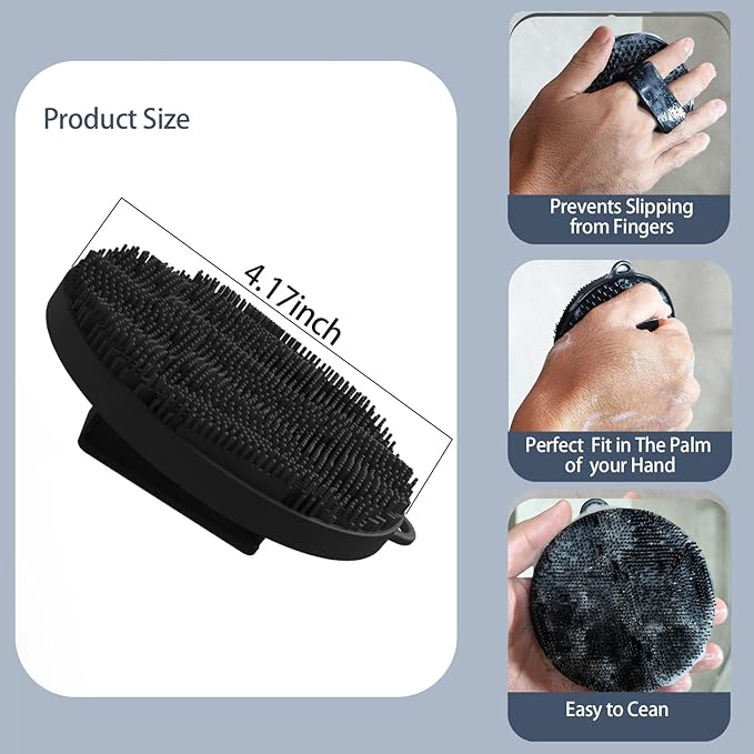 Silicone Body Scrubber-Silicone Shower Brush for Gentle Exfoliating & Lathering with Body Scrub & Wash, Durable & Hygienic, Deep Cleansing Exfoliator for All Skin Types - Shower Essential(1Pack.black)