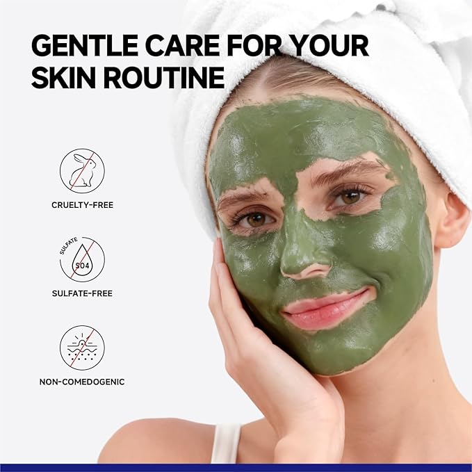 Deep Cleansing Green Clay Mask for Face, Kaolin Clay Masks Blackheads and Pores with Mung Bean for Soothing Detox, Oil Control, Mud Mask with Brush for All Skin Types（5.3 oz）
