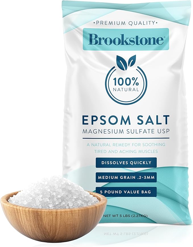 Brookstone 5 lb Epsom Salt Bulk Bag - Premium Magnesium Sulfate USP, Medium Grain Unscented Bath Soak Salt - Pure Epsom Salt for Bath, Foot Soak, Muscle Relief, Stress Relief & Skin Care