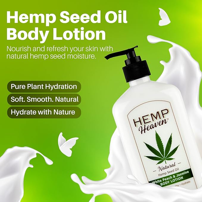 Hemp Heaven Hemp Lotion - Lotion Peach & Jasmine Scent - Natural Hemp Seed Oil, Paraben-Free, 18 oz, Made in USA, Nourishing for Men & Women, EWG Verified, Anti-Aging