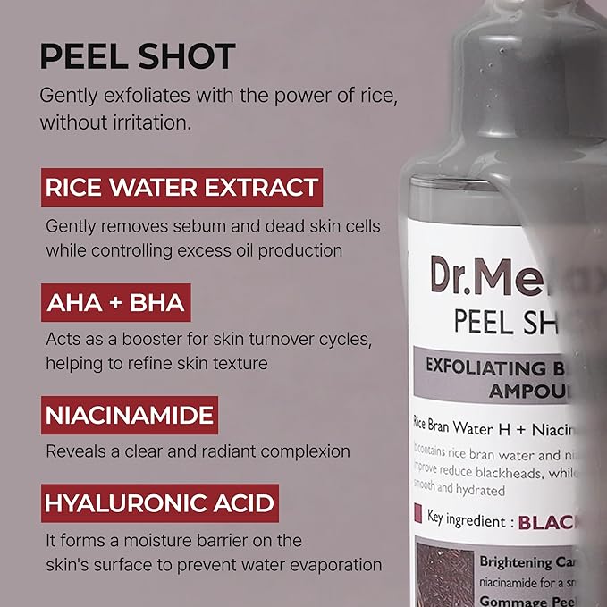 Dr.Melaxin Peel Shot Glow Rice Peeling Ampoule 80ml Daily Soft Exfoliating Face and Body Scrub Dead Skin Cells Blackhead Remover for All Skin Types korean skin care