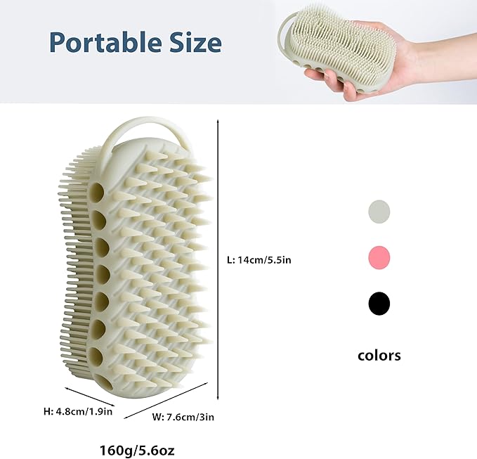 MtBoi Double-Sided Exfoliating Silicone Body Scrubber, 2-in-1 Bath Scrubber, Shampoo Brush, Silicone Loofah for All Skin Types, Shower Body Scrubber, Easy to Clean, Lather Well (Gray)