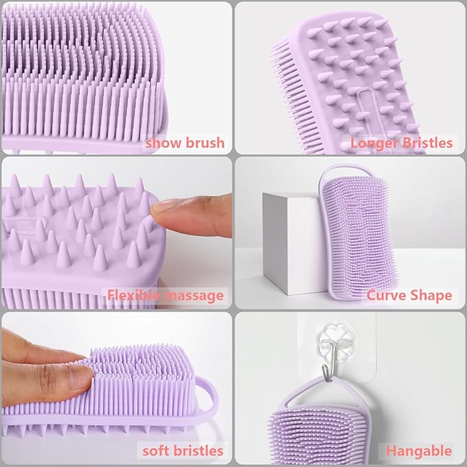 Silicone Body Scrubber, 2 in 1 Body Brush Hair Scalp Brush for Shower and Bath, Easy Clean, Lathers Well, Stimulating Blood Circulation More Hygienic Than Loofah, Fit Women Men.1Pc Lavender
