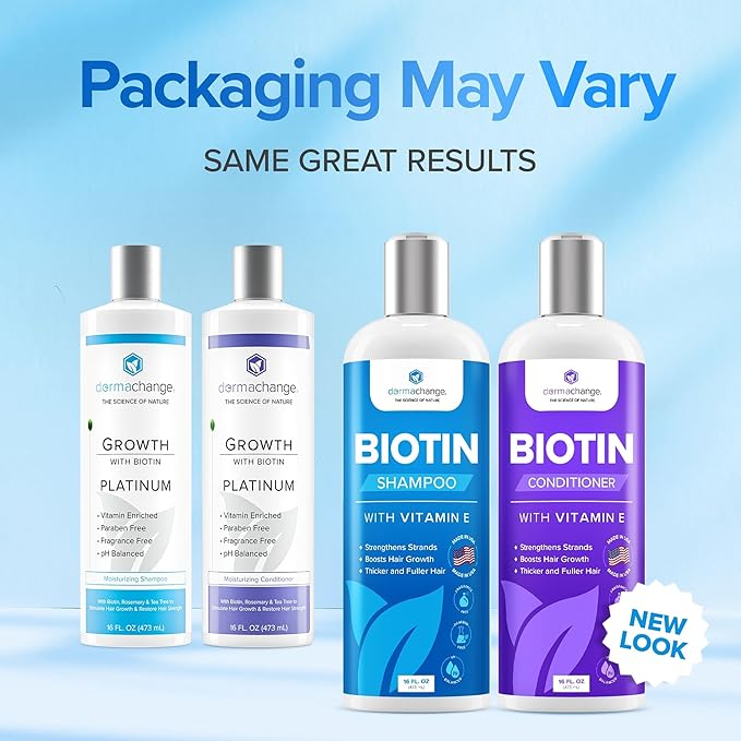 Hair Growth Biotin Shampoo and Conditioner - Deep Hydrating Conditioner for Dry Damaged Hair, Sulfate Free & Volumizing - 2 Pack, 8oz