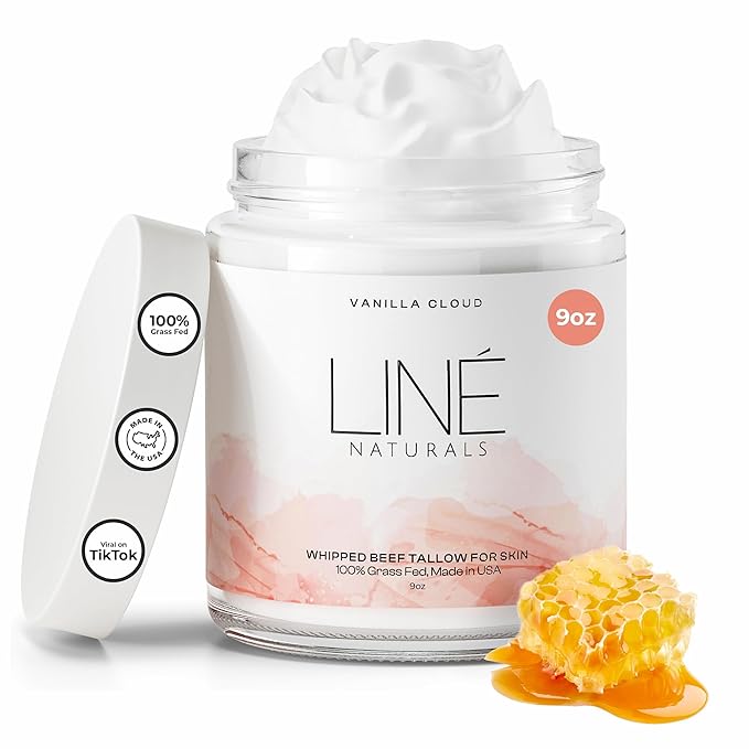 Whipped Organic Grass-Fed Beef Tallow for Skin - 100% Pure, Non-Greasy, Natural Beef Tallow Moisturizer for Face and Body. Honey Beef Tallow Balm – Soothes Sensitive Skin, Absorbs Quickly