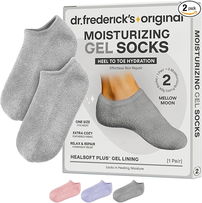 Dr. Frederick’s Original Moisturizing Gel Socks for Men & Women – Dry Feet & Cracked Heel Treatment – Full Foot Gel Lining with Mango Butter, Shea Butter, Jojoba & Coconut Oil (Mellow Moon)