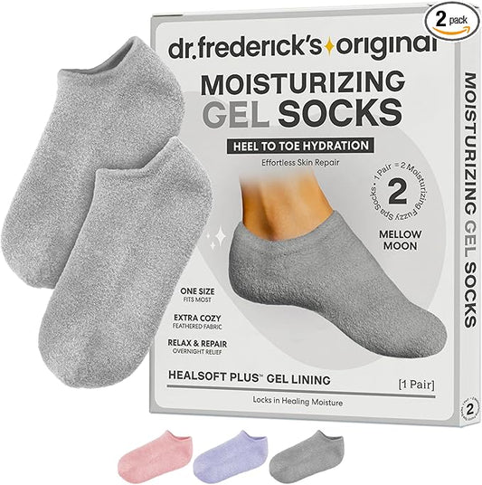 Dr. Frederick’s Original Moisturizing Gel Socks for Men & Women – Dry Feet & Cracked Heel Treatment – Full Foot Gel Lining with Mango Butter, Shea Butter, Jojoba & Coconut Oil (Mellow Moon)