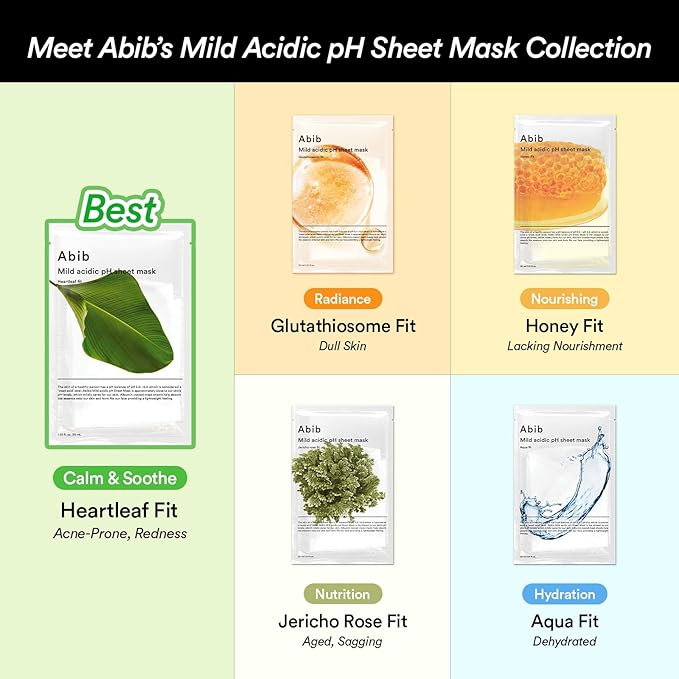 Abib Mild Acidic pH Sheet Mask Honey Fit 10 Sheets I Vitalizing Facial Mask, Propolis Glow