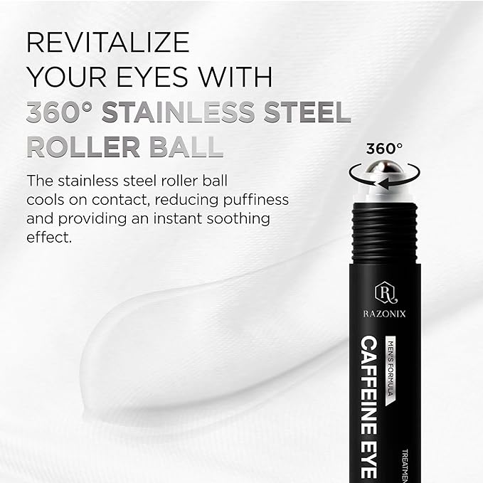 Under Eye Cream for Puffiness and Bags: Caffeine Serum Roller for Dark Circles Treatment - With 5% Caffeine Retinol Hyaluronic Acid Niacinamide Peptides 0.5 fl. oz (Medium, Unscented)