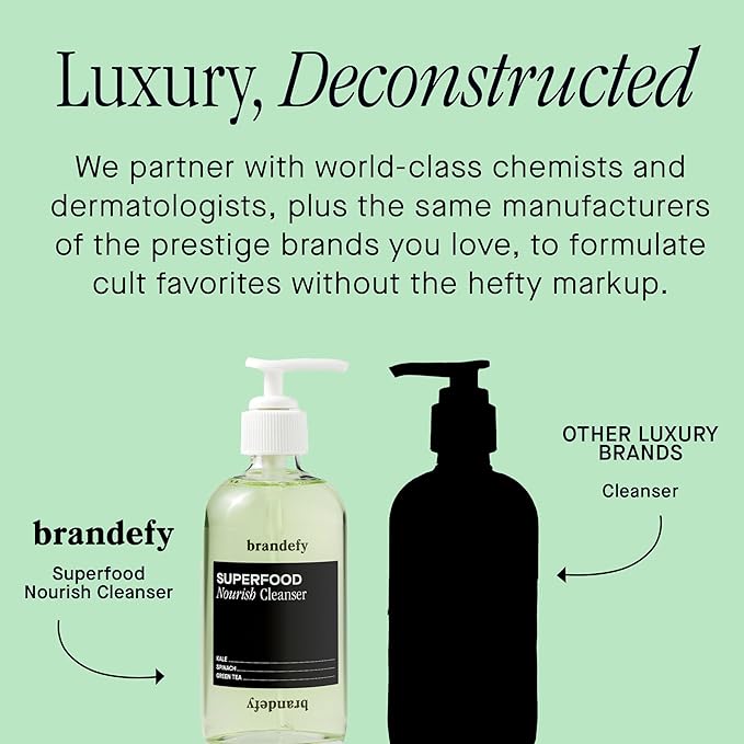 Brandefy Superfood Face Wash & No Needles Niacinamide Serum Duo - Cleanser w/Kale, Green Tea, Spinach, Vitamin C, E, K2 and Serum w/Hyaluronic Acid - Soft, Smooth, Firm & Dewy Skin