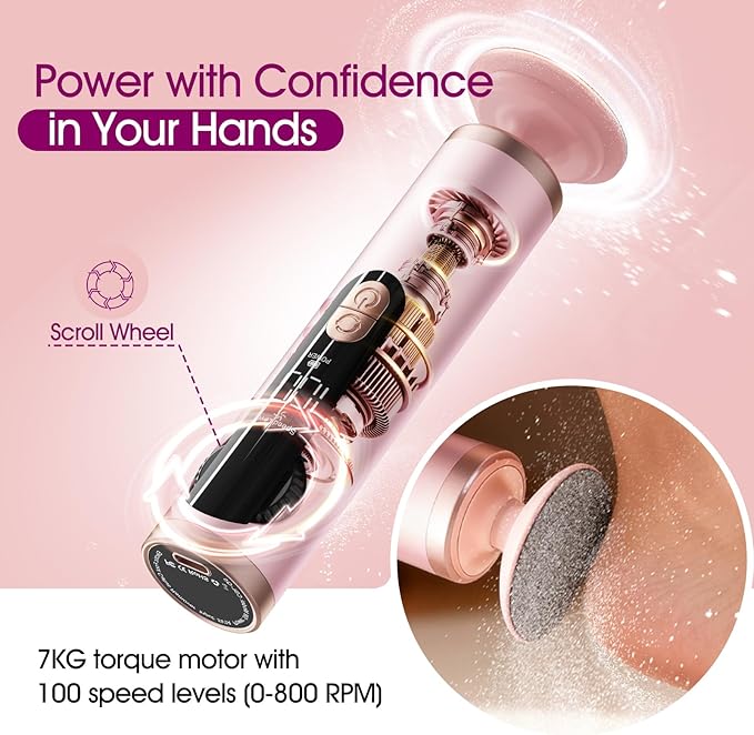 Electric Foot Callus Remover Rechargeable, Professional Pedicure Tools for Feet with 40PCS Sandpaper Discs, Adjustable Speed Heel Scraper for Cracked Heels, Foot Care Scrubber File for Dry Dead Skin