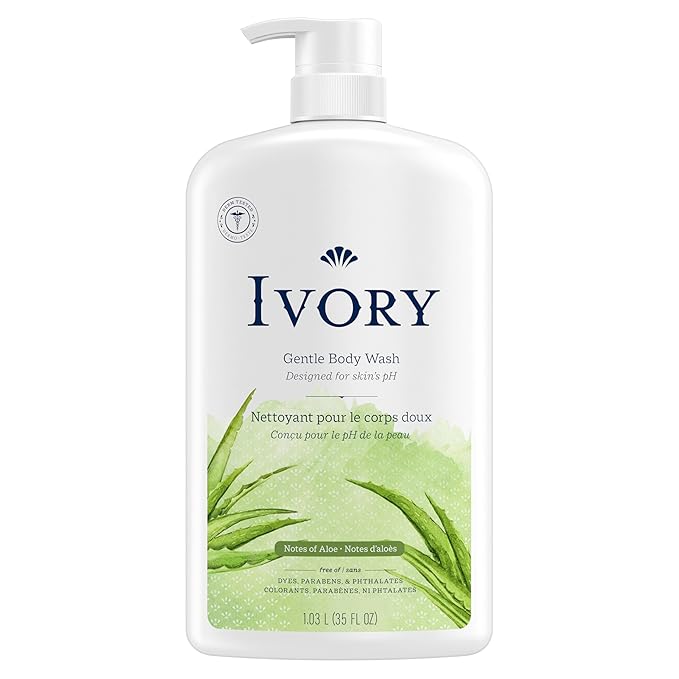 Ivory Gentle Body Wash, Designed for the Whole Family, Free of Dyes Heavy Perfumes Parabens Phthalates & Silicones, Aloe Scent, 35 oz