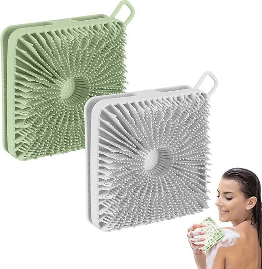 Silicone Body Scrubber 2pcs Silicone Loofah Silicones Shower Scrubber Exfoliating Body Scrubber for Women Men Soft Silicones Bath Shower Brush & Scalp Massager for All Skin Lather Well (Green,Grey)