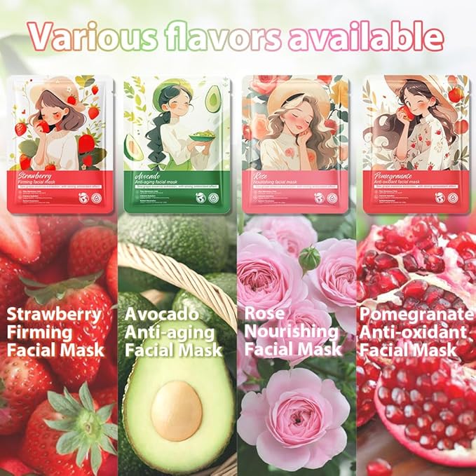 Girl Character Sheet Masks, Spa Party Facial Mask Skincare Set, Sheet Masks Skin Care, Moisturize Brighten Soothe for All Skin Types, Christmas Birthday Gifts for Women Men Girls, (8Pcs)