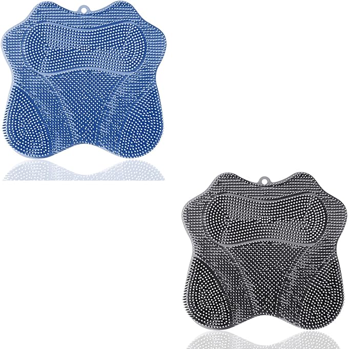 Shower Foot Scrubber, Shower Foot and Back Scrubber with Suction Cups, Shower Silicone Foot Washer for Exfoliating Massage（Grey&Blue）