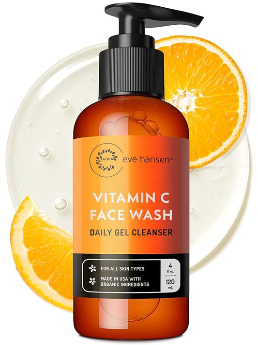 Eve Hansen Vitamin C Cleanser Face Wash | Anti Aging Facial Cleanser for Fine Lines, Age Spots, Dark Circles | Cruelty Free Skin Care Cleansing Gel with Aloe Vera, Vitamin E (4 oz)