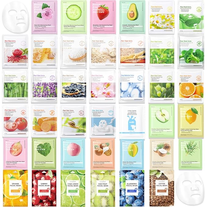 Kaely 40 Pack Bulk Face Masks for Kids, Kids Face Mask Spa Day Kit Supplies, Spa Party Favors for Teens Girls Women, Sheet Facial Mask Skincare Gifts Set, Hydrating Nourish for All Skin Types, 01