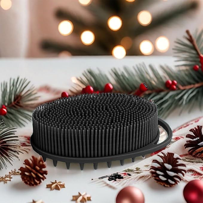 Silicone Body Scrubber, Silicone Loofah, Bath Cleaning Scrubber, Shower Sponge Glove, Exfoliating Body Brush for Wet or Dry Brushing, More Hygienic Than Traditional Loofah (Black and Grey)