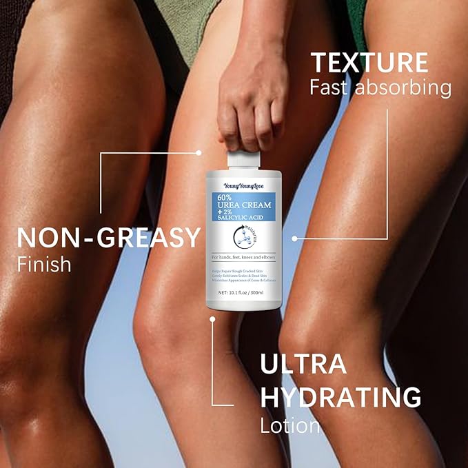 10.1 Oz - 60% Urea plus 2% Salicylic Acid for Hand & Feet Maximum Strength, Deep Moisturizing Urea Foot Cream for Calluses Dry Cracked Feet Heels Knees Elbows Dead Skin, Callus Remover