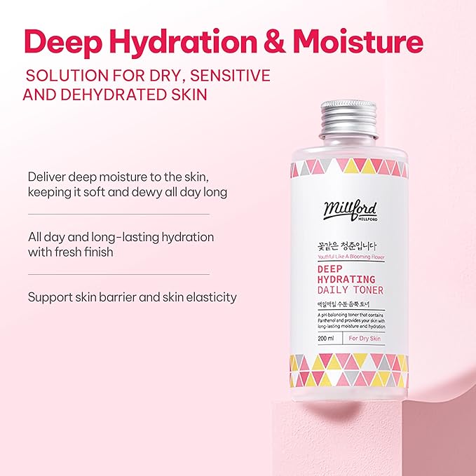 Deep Hydrating Daily Toner 6.76 Oz, 200ml, Moisturizing Toner, Alcohol Free, Fragrance Free, pH Balance, Panthenol, Betaine, Vitamin B5, Korean Skincare
