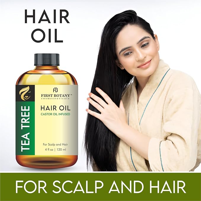 First Botany, Tea Tree Castor Oil Encourages Hair Growth, Scalp & Hair Strengthening Serum, Nourishing Treatment for Split Ends, Dry Scalp, Safe for All Hair Types, 4 fl oz