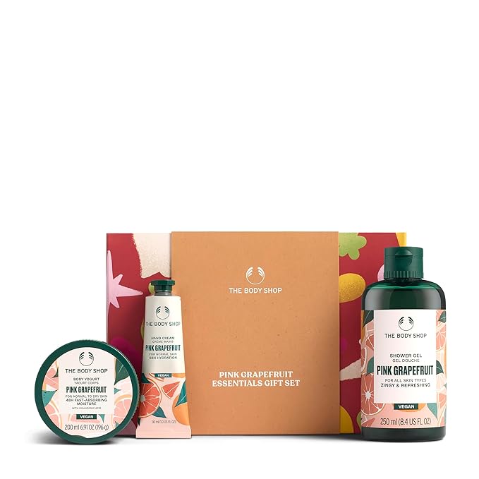 The Body Shop Pink Grapefruit Essentials Gift Set - 3 Piece Set, Includes Body Yogurt, Hand Cream, Shower Gel, Vegan