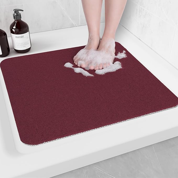 Non-Slip Bathtub Mat, Anti Slip Shower Mat, Fast Drying Bathtub Mats, Foot Scrubber Mat, Anti Slip Mat for Tub, Floor, Bathroom, Kitchen, Home, Hotel (Wine Red 24"×24")