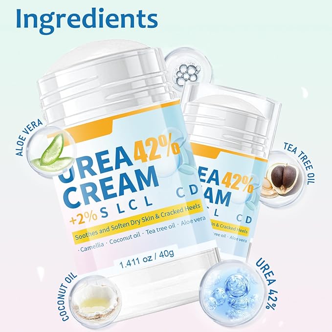 Urea Cream 42 Percent for Feet Maximum Strength - 2Pcs Hydrating Foot Stick Heel Balm for Smooth Skin- Foot Lotion Balm for Dry Rough Cracked Hands Knee Elbow Heel Stick for Women Men - 1.41oz / 40g