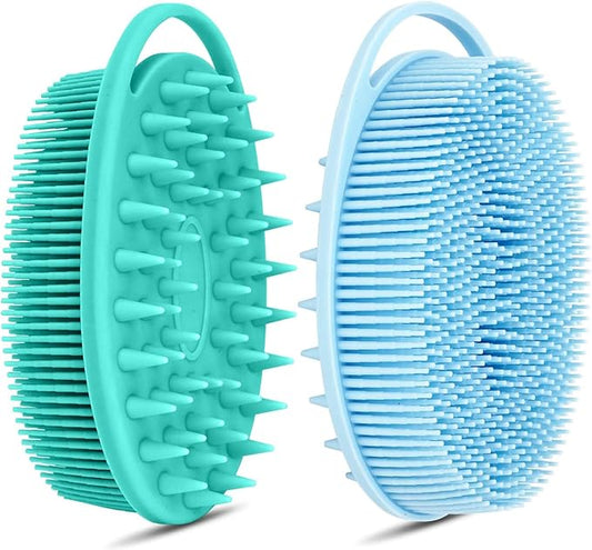 2PCS Silicone Body Scrubber, Premium Silicone Loofah for Women Men and Kids, Gentle Exfoliating Shower Bath Scrubber for All Kinds of Skin (Blue & Green)