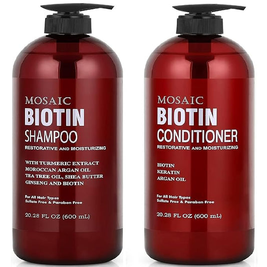 Biotin Shampoo and Conditioner Set for Hair Growth, Thinning Hair Treatment, Hair Thickening Products for Women & Men, Paraben & Sulfate Free, 20.2 FL Oz Each