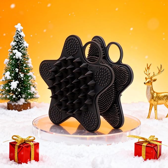 LUCKSTELLA 2 in 1 Silicone Body Scrubber, Food-Grade Silicone Body Brush for Shower, Gentle Exfoliating and Lather Well, Gentle Scrubber for Sensitive Skin, Easy-to-Clean(Black 1-Pack)