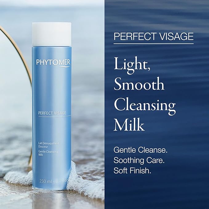 Phytomer Perfect Visage Gentle Cleansing Milk | Moisturzing Daily Face Cleanser & Makeup Remover | Sustainable & Eco-Friendly Skincare | 250ml