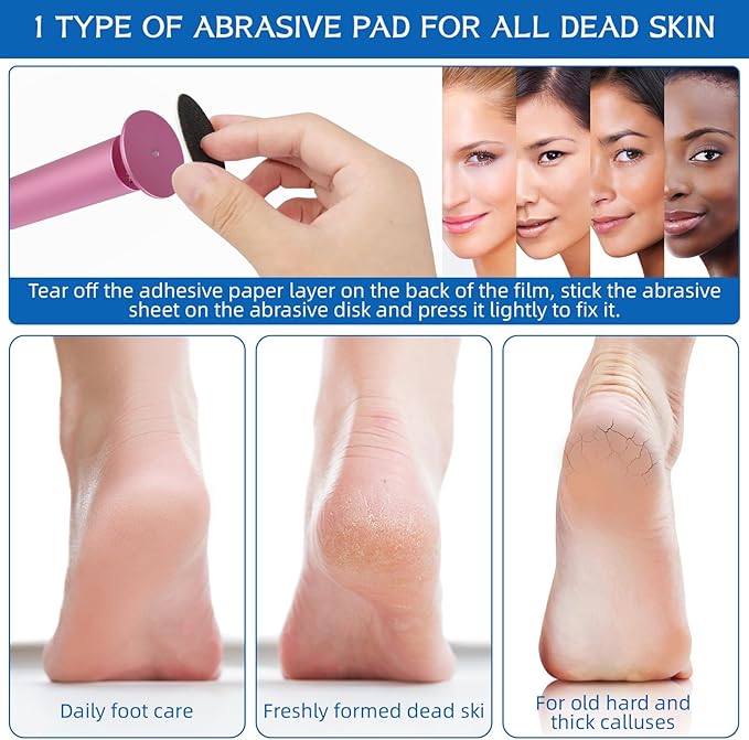 Dermave Electric Foot Callus Remover, Callus Remover for Feet, Foot File Grinder Tool with Speed Controller, Electric Callus Remover with 60pcs Replacement Sandpaper Disk for Women Men, Pink