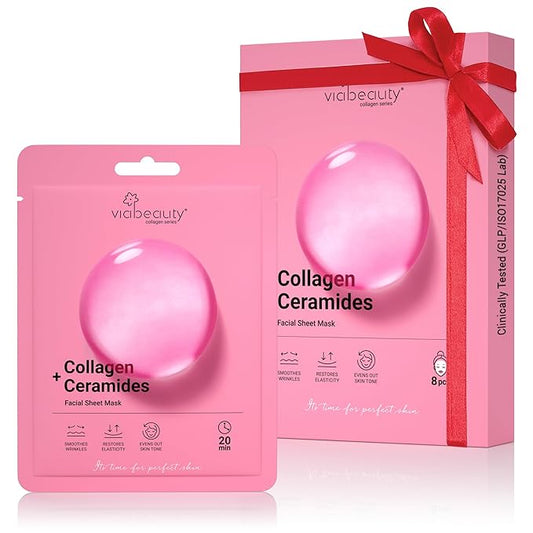 8 Pack of Collagen Face Mask with Ceramides - Rejuvenating Facial Sheet Mask, Reduce Wrinkles & Fine Lines - Face Masks Skincare Moisturizing Collagen Mask for All Skin Types