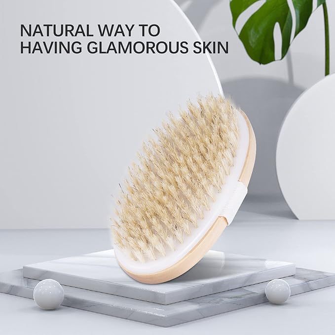 Dry Brushing Body Brush, McoMce Natural Bristle Dry Brush for Cellulite and Lymphatic, Dry Brush for Removing Dead Skin, Exfoliating Brush for Flawless Skin, Shower Brush Body Scrubber Skin Brush