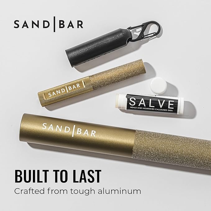 SandBar Ultimate Callus Remover Set - 4" & 8" Files with Moisturizing Salve Balm Stick - Elevating Athletes, Weightlifters & Rock Climbers for Smoother Hands & Feet - Gold (Black) (Gold Bundle)