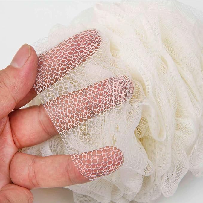 Loofah Back Scrubber for Shower, Wooden Long Handle Bath Sponge Lufa Shower Brush, Soft Nylon Mesh Back Cleaner Washer, Women & Men Exfoliating Luffa Pouf on a Stick for Body (White)