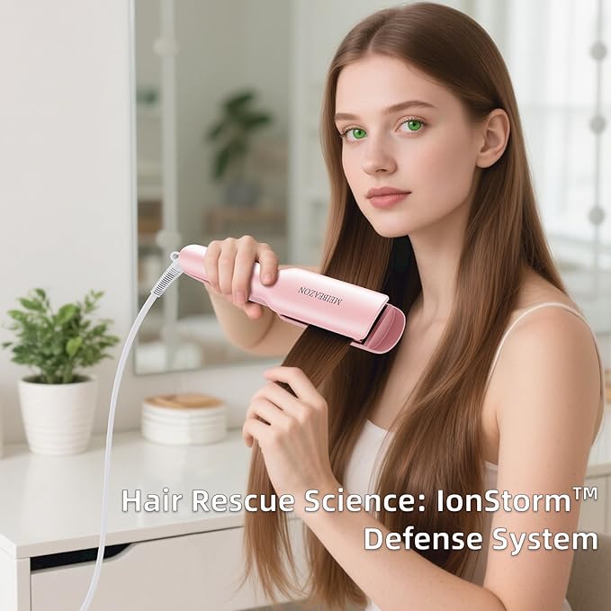Flat Iron Hair Straightener – 1.7”Wide Ceramic Plate with Negative Ionic Technology, Digital Temp Control & Dual Voltage for Curly/Thick/Coily Hair