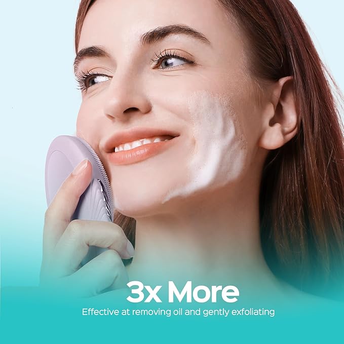 COSLUS Facial Cleansing Brush Face Scrubber : Portable Silicone Waterproof Rechargeable Face Wash Brush, 5 Cleansing Modes, Electric Deep Cleaning for Men & Women, Removing Blackhead (Light Purple)