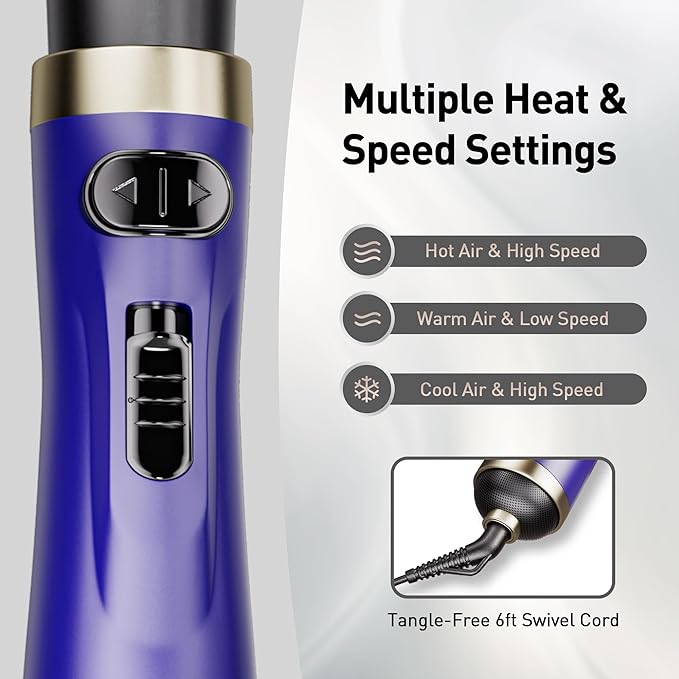 Beautimeter Hair Dryer Brush, Rotating Blow Dryer Brush with 2-Inch and 1.5-Inch Brushes, 3 in 1 Hot Air Styler and Rotating Brush, Hair Dryer Brush Blow Dryer Brush in One (Purple)