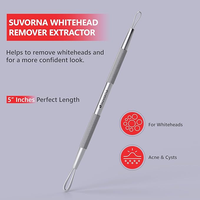 Suvorna White Head Remover for Face, Pimple Extractor, Pimple Popper, Whitehead Remover for Face, Comedone Extractor Tool, Pimple Extractor Tool, Pimple Popper Tool