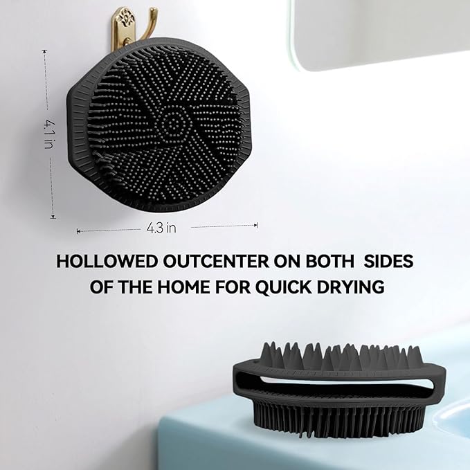 OTHIX Dual-Sided Silicone Body Scrubber, 2-in-1 Silicone Loofah for Shower Exfoliating Body Brush Buffer Scrubber for Men and Women for All Skin, Scalp Massager Lather Well＆Easy to Clean (Black)