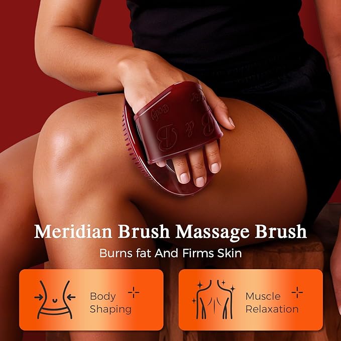 2 PCS Meridian Brush Massage Body Brush, 2025 Upgraded Meridian Massage Brushes with 10 ML Essential Oil, Full Body Relaxation Cellulite Massager Brushes for Belly, Arms, Legs, Back (Brown)