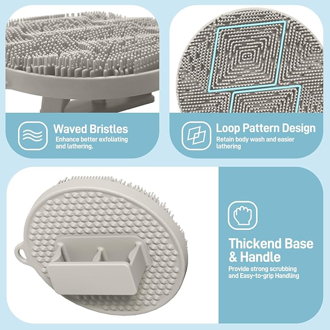 Foot Brush/Foot File/Silicone Body Scrubber Set(3PCS), 3-in-1 Foot Scrubber with Long Handle, 10.2’’-27.5’’Adjustable Foot Scrub Brush with Foot File and Silicone Loofah, Gift-Box(White Set)