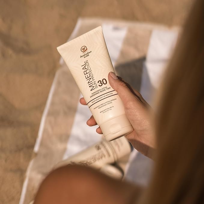 Australian Gold SPF 30 Mineral Sunscreen, 5 fl oz, Broad Spectrum Tinted Sunscreen, Gentle Protection for Every Shade, Vanishing Nude Tint, Blue Light Protection, Zinc Oxide 4% & Titanium Dioxide 4%