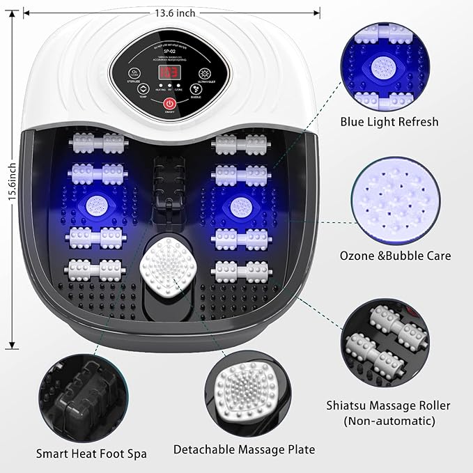 closewave Foot Spa Bath Massager with Heat, UV & Ozone Bubbles,Shiatsu Rollers Epsom Salt Temperature Control, Relieves Stress and Feet Pain - Home Pedicure Soaking Tub Gift for Women/Men, Mom/Dad
