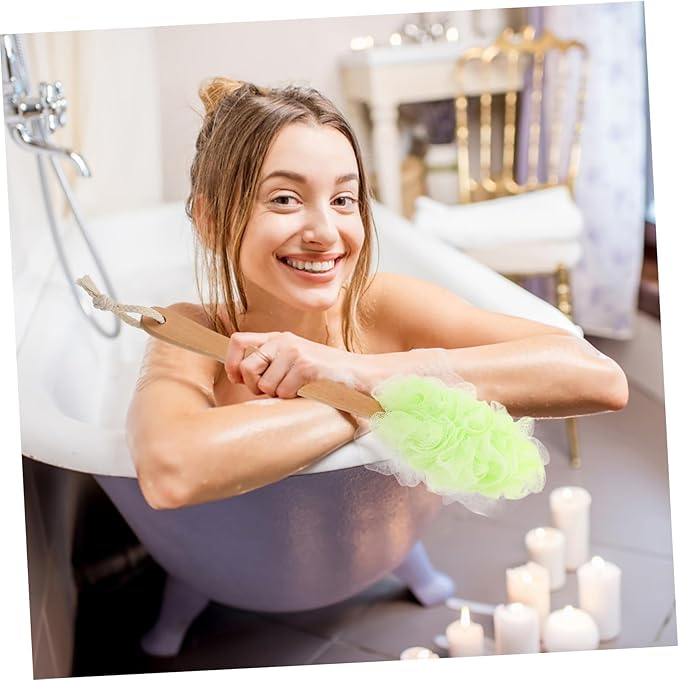 Beaupretty Wooden Handle Bath Brush for Shower with Long Handle Soft Bristles Exfoliating Body Brush for Back and Full Body Bathing Care